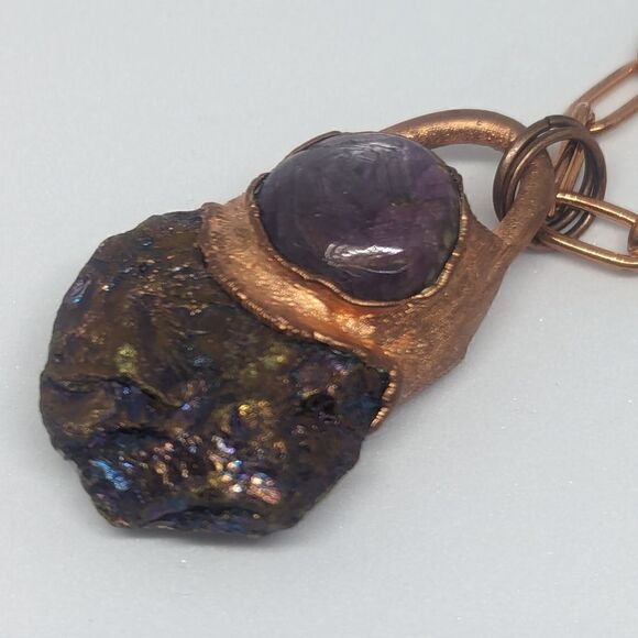 'Ameliana' Unakite Rune, Bornite & Ruby Necklace - Picture 4 of 9